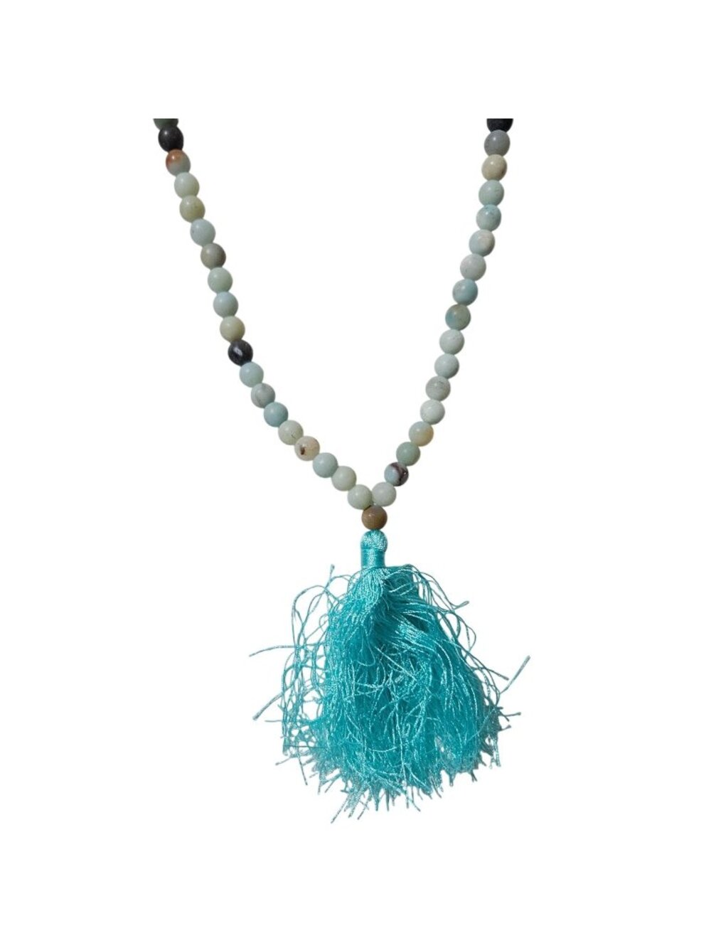 Amazonite Beaded Necklace Blue Tassel Pendant Boho Harmony Peace Fashion Jewelry